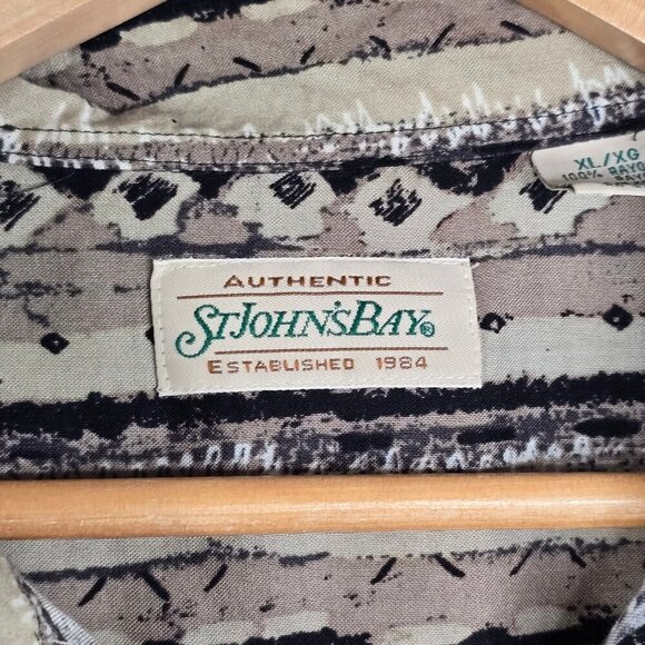 Vintage 90s Brown Black Southwestern Stripe 100% Rayon Button Front Shirt - Picture 5 of 6